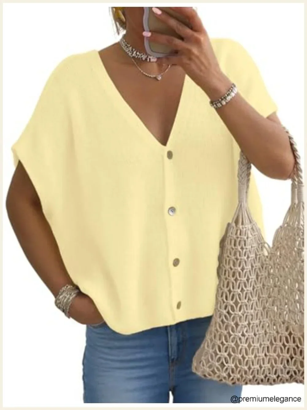 Oversized Batwing Short Sleeve Cardigan V-Neck Knit Lightweight Summer